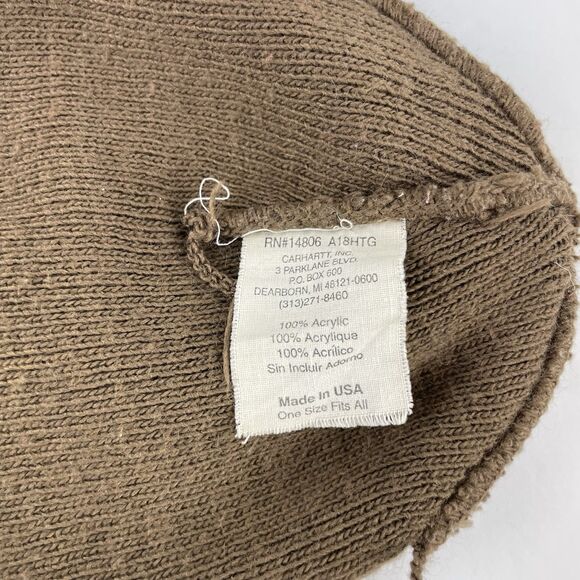 Lot of 2 Vintage Carhartt Beanie Hat Watch Cap Brown Green Knit USA Acrylic A18 - Picture 7 of 10
